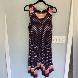 Joie Dress - sz M 100% silk shift blue and red print mini with handkerchief hem